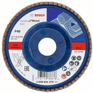 Bosch Professional 1x Lamellenschijven X431 Standard for Metal (voor staal, gietijzer, plaatstaal, Rechte, Ø 115 mm, Korrel 40, Accessoires Haakse Slijper)