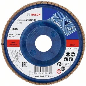 Bosch Professional 1x Lamellenschijven X431 Standard for Metal (voor staal, gietijzer, plaatstaal, Rechte, Ø 115 mm, Korrel 80, Accessoires Haakse Slijper)