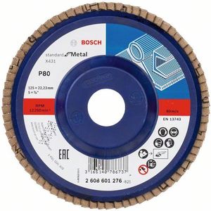 Bosch Professional 1x Lamellenschijven X431 Standard for Metal (voor staal, gietijzer, plaatstaal, Rechte, Ø 125 mm, Korrel 80, Accessoires Haakse Slijper)