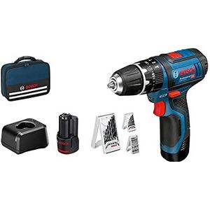 Bosch Professional 12V System accuschroefklopboormachine GSB 12V-15 (boor-Ø hout max: 19 mm, incl. 2x 2,0 Ah accu + oplader, 2x boorset, 1x bitset, in tas) - Amazon Exclusive Set