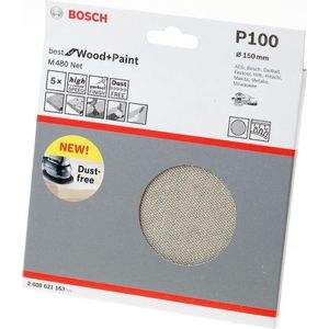 Bosch Schuurschijfnet Wood and Paint 150mm K100 M480 blister van 5 schijven