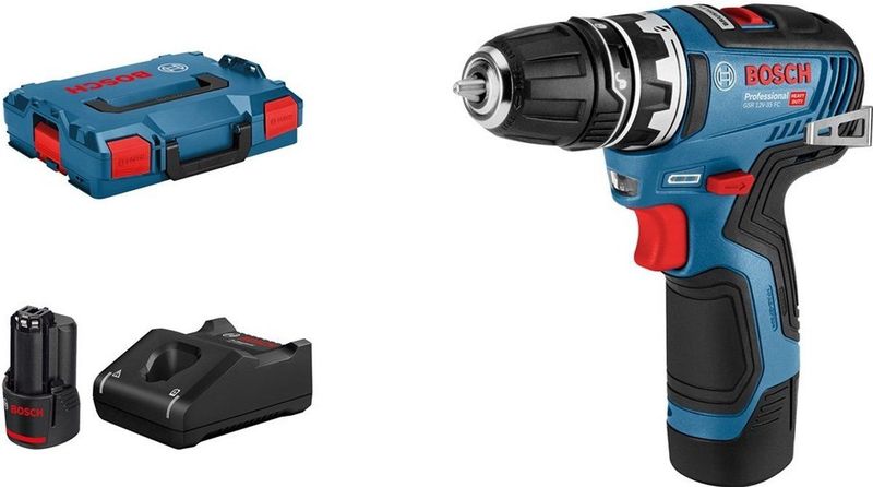 Akku-Bohrschrauber gsr 12V-35 fc 2x 3,0 Ah mit Lader & Aufsatz in l-boxx - Bosch