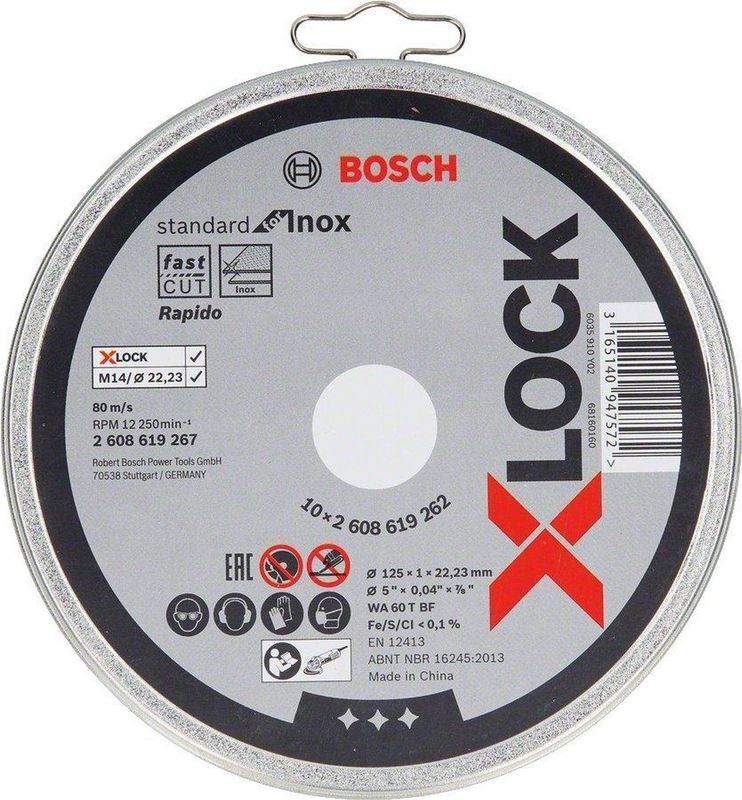 Bosch X-LOCK doorslijpschijf 10x125x1mm Stand. for Inox recht