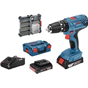 Bosch Professional 18V System accuschroefklopboormachine GSB 18V-21 (incl. 2x 2,0 Ah accu, 40-delige accessoireset, in L-BOXX) - Amazon Exclusive Set