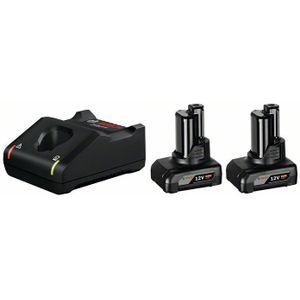 BOSCH Professional Werkzeugakku mit Ladegerät Starter Set 12V Li-Ion 2 x 6,0 Ah