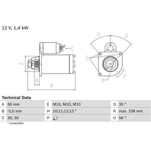 BOSCH - Startmotor - 12 Volt - Starter 0 986 018 310 - Voor OPEL, FIAT, HYUNDAI
