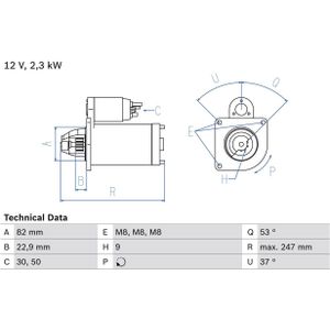 BOSCH - Startmotor - 12 Volt - Vermogen 2,3 kW - Voor FIAT, PEUGEOT, CITROËN