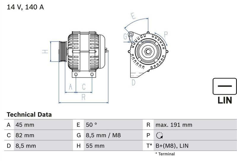 Bosch - 4738 - Dynamo - 14 Volt - Laadstroom 140 A - Voetbevestiging