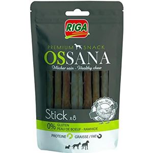 Riga - Ossana, Stick X8 – kauwhondensnoepje, 100% natuurlijk – op basis van rundereiwitten – laag vetgehalte – zonder gluten en runderhuid – kippensmaak