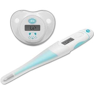 dBb Remond Duo medische babythermometer, 1 digitale thermometer met zachte punt en 1 fopspeen, thermometer, nauwkeurige digitale weergave, snelle temperatuuropname, wit en blauw