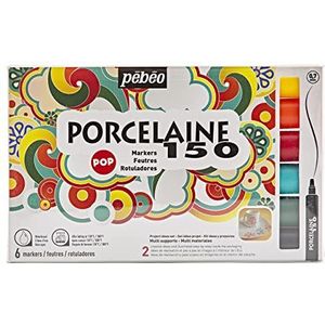 Pébéo Porselein, etui met 6 viltstiften, pop-kleuren, fijne punten, verschillende kleuren