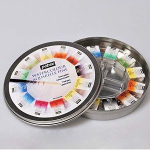 Pébéo - Aquarel Dunne ronde metalen doos 12 halve schalen - Pébéo aquarelverfset - aquarelset 12 halve schalen