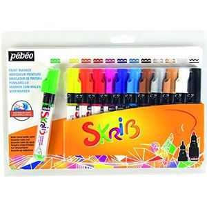 Pébéo 604105 Set Schrib Paint 12 Markers, Gouache, regenboogkleur, 18,3 x 2,1 x 25,7 cm