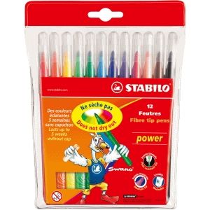 STABILO Power - Viltstift - Tot 8 Weken Zonder Dop - Etui Met 12 Kleuren