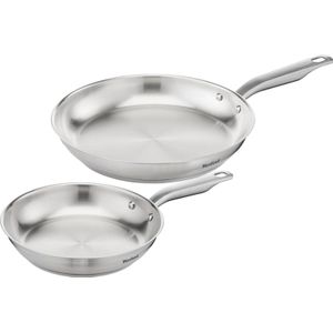 Tefal Pfannen-Set "Virtuoso, hochwertiger Premium-Edelstahl, unversiegelt", Edelstahl, (Set, 2 tlg., 1x Bratpfanne Ø 24 cm, 1x Bratpfanne Ø 28 cm, Höhe 5 cm), für alle Herdarten geeignet, backofengeeignet bis zu 250C