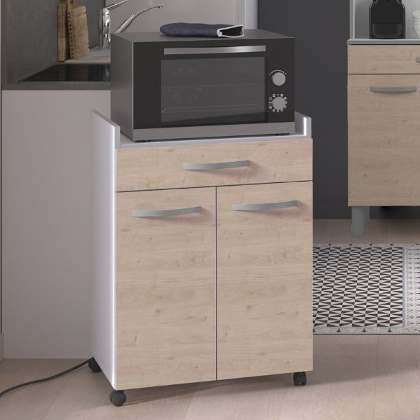 Microgolfkastje Eko met wieltjes - 2 deuren & 1 lade - eikdecor