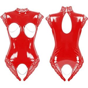 Erotic Fetish Bodys Suit Cupless Crotchless Teddy Femme Black Wet Latex Catsuit Gothic Women Porno Costume Sexy Lingerie