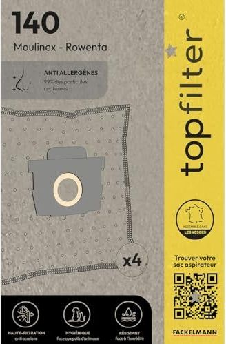 TopFilter 64140 4 Rowenta of Moulinex stofzuigerzakken, stofzuigerzak, stofzuigeraccessoires, polypropyleen vlies, rubber, karton, 30 x 26 cm