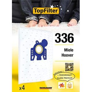 TopFilter 64336 Set van 4 Miele en Hoover stofzuigerzakken, stofzuigerzak, stofzuigeraccessoires, polypropyleen vlies, rubber, kunststof, 30 x 26 cm