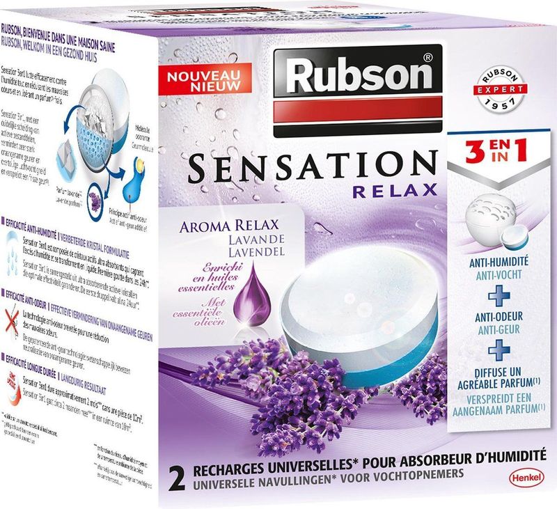 Rubson Sensation Navullingen Lavendel 2x 300 g Box | 2 Navullingen voor vochtopname | Rubson Sensation Navullingen s.