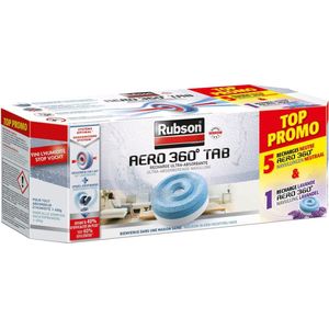 Rubson Vochtopnemer AERO 360 Promopack | 5 Neutrale Navulling + 1 Lavendel Navulling | Vochtopnemer Navulling | Vocht Opnemer Vanger & Vreter Vochtvreter | Vochtopnemer in Huis & Badkamer.