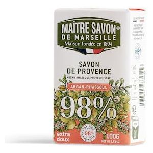 Maître Savon de Marseille – Provence Zeep Argan & Rhassoul | 98% Natuurlijke Ingrediënten | Vaste Plantaardige Zeep | Voor Handen & Lichaam | Zachte Reiniging
