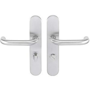 Bricard 666465 Set van roestvrij-stalen deurgrepen op Tempo New Wave-plaat voor badkamerdeur, toilet (met slot)