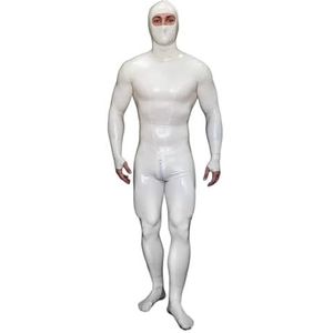 Handgemaakte mannen witte full body latex catsuit bondage rubber bodysuit kap met rug kruis rits