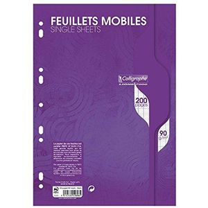 Papier – enkele vellen, geperforeerd, 21 x 29,7 cm, grote ruiten, 200 vellen – verpakking van 200 vellen, eenvoudig geperforeerd, A4, grote ruiten, 90 g