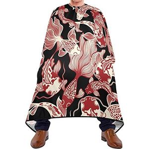 Haarknipschort 140 x 168 cm, rode ukiyoe vissen kappersjurk, zachte kappersmantel met kliksluiting of haak, professionele saloncape, voor haarstyling, mannen, verven styling