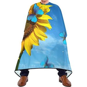Haar knippen schort 140x168cm, Bright Sky Zonnebloem Vlinder Kapper Jurk Grote Kappers Snijjurk Verstelbare Kappers Toga, Voor Kapperszaken, Mannen, Salon