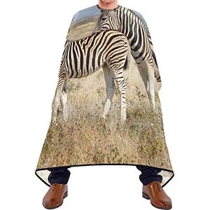 Kapper Cape 140x168cm, grasland twee zebra's professionele salon cape met kliksluiting of haak haarstyling cape waterdichte haarsnit cape, voor haarstyling, volwassenen, kappers