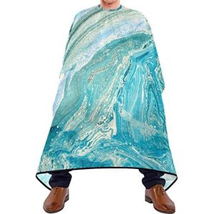 Haarknipschort 140 x 168 cm, blauwe marmerende kappersjurk, duurzame kappersschort met kliksluiting of haak kappersjurk, voor kinderen, salon, verven styling