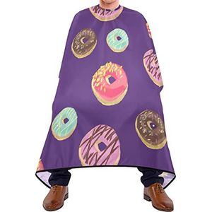 Haar knippen schort 140x168cm, donuts op paarse kappers snijjurk grote salon kapper cape met kliksluiting of haak kappersjurk, voor volwassenen, salon, haarstyling
