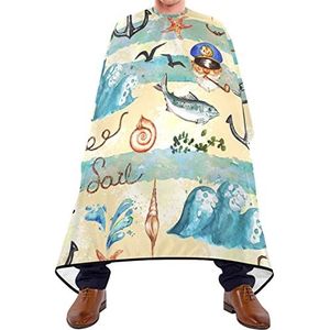 Haarknipschort 140 x 168 cm, retro nautische anker kappersjurk, verstelbare salon, kapper, cape, uniseks haarknipjurk, voor kappers, kapperszaken, haarstyling