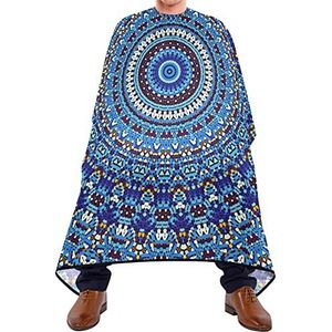 Haarknipschort 140x168 cm, blauw abstract mandala-patroon haarknipjurk waterdichte kappers cape duurzame kappersschort, voor haarstyling, verven styling, salon