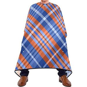 Kapperscape 140 x 168 cm, geruit, blauw, oranje, baard, saloncape, professioneel, vuilafstotend, voor dames, haarkleuring