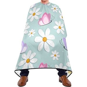Haarknipschort 140 x 168 cm, vlinder bloem haarstyling cape zachte kappersjurk met kliksluiting of haak salon kapper cape, voor volwassenen, verven styling, kappers