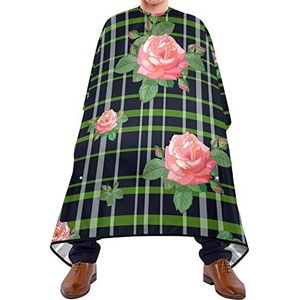 Haarknipschort 140 x 168 cm, rozen geruite haarstyling cape grote kappers cape met kliksluiting of haak haarknipjurk, voor kapperszaken, salon, volwassenen