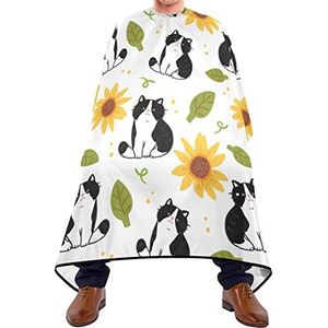 Haarknipschort 140x168cm, kat en zonnebloemen kappersschort verstelbare kappers cape unisex haarknipjurk, voor haarstyling, verven styling, mannen