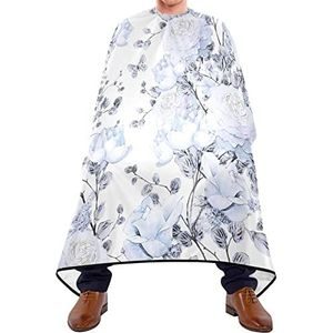 Haarknipschort 140 x 168 cm, lichtblauwe bloemen kappersjurk, zachte professionele saloncape, uniseks haarsnit cape, voor mannen, volwassenen, salon