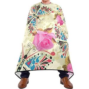 Haarknipschort 140 x 168 cm, vlinders en rozen beige kappersschort grote kappers snijjurk unisex kappers cape, voor mannen, volwassenen, haarstyling