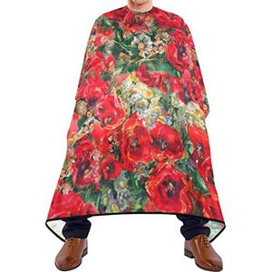 Haar knippen schort 140x168cm, aquarel klaprozen rood kappers snijjurk waterdichte salon kapper cape grote haarsnit cape, voor mannen, haarstyling, verven styling