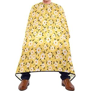 Haarknipschort 140 x 168 cm, geel madeliefje bloemensalon kapper cape met kliksluiting of haak kappers cape unisex kappersschort, voor kapperszaken, volwassenen, haarstyling