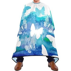 Haar knippen schort 140x168cm, aquarel blauwe vlinder professionele salon cape verstelbare salon kapper cape grote haarstyling cape, voor mannen, kapperszaken, verven styling