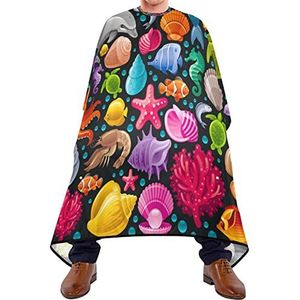 Haar knippen schort 140x168cm, kleurrijke zeeschelp en zeester kappers cape verstelbare haar snijden jurk unisex kappers schort, voor vrouwen, kapperswinkels, kinderen