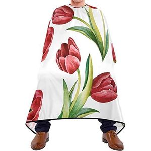 Haarknipschort 140 x 168 cm, rode tulpenbloemen, professionele saloncape, duurzame kappersschort, verstelbare kappersschort, voor kappers, kappers, kinderen
