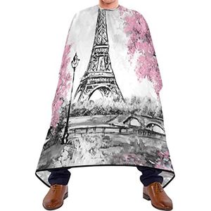 Haarknipschort 140 x 168 cm, roze Paris Tower Hair Cut Cape Duurzame Kappers Snijjurk Met Druksluiting Of Haak Kappersschort, Voor Haar Styling, Volwassenen Kinderen