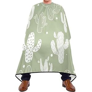 Haarknipschort 140 x 168 cm, groene cactusprint, haarsnit cape met kliksluiting of haak, kappersjurk, uniseks kappersjurk, voor kappers, haarstyling, verven en stylen