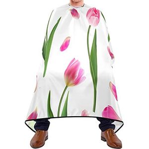 Haarknipschort 140 x 168 cm, roze tulpenbloemen, kappers, snijjurk, verstelbare professionele saloncape, uniseks kappersjurk, voor mannen, haarstyling, volwassenen